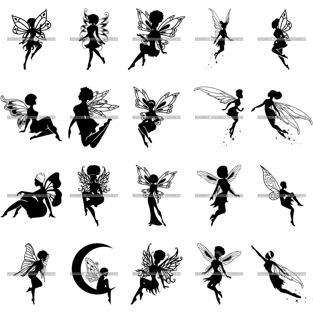 Download Bundle 20 Afro Silhouette Fairy Wings Fantasy Flying Svg Cut Files Fo Designsbyaymara
