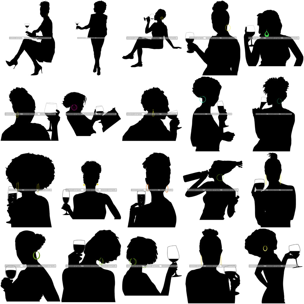 Download Bundle 20 Afro Black Woman Silhouette Drinking Wine Relax Chilling Str Designsbyaymara