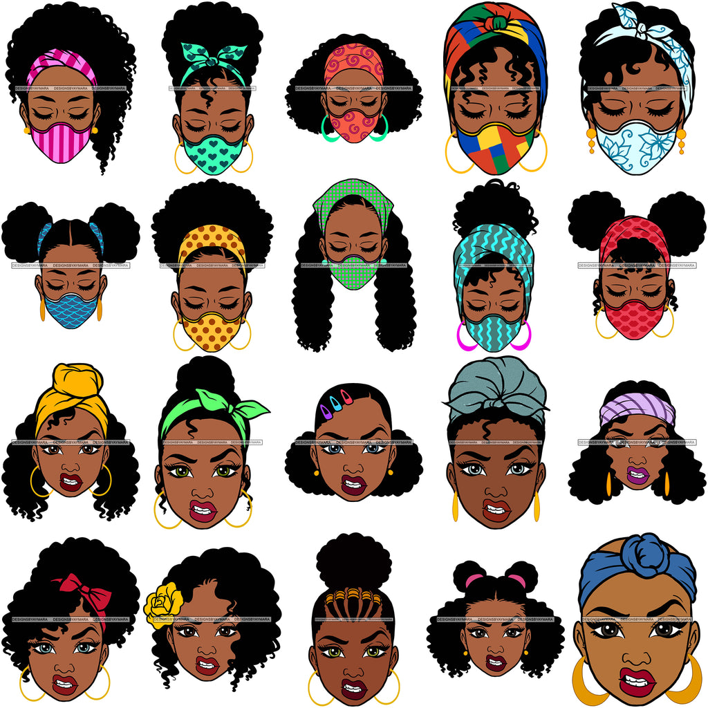 Bundle 20 Afro Woman Svg Wearing Mask Mean Face Hot Selling Designs Bl Designsbyaymara