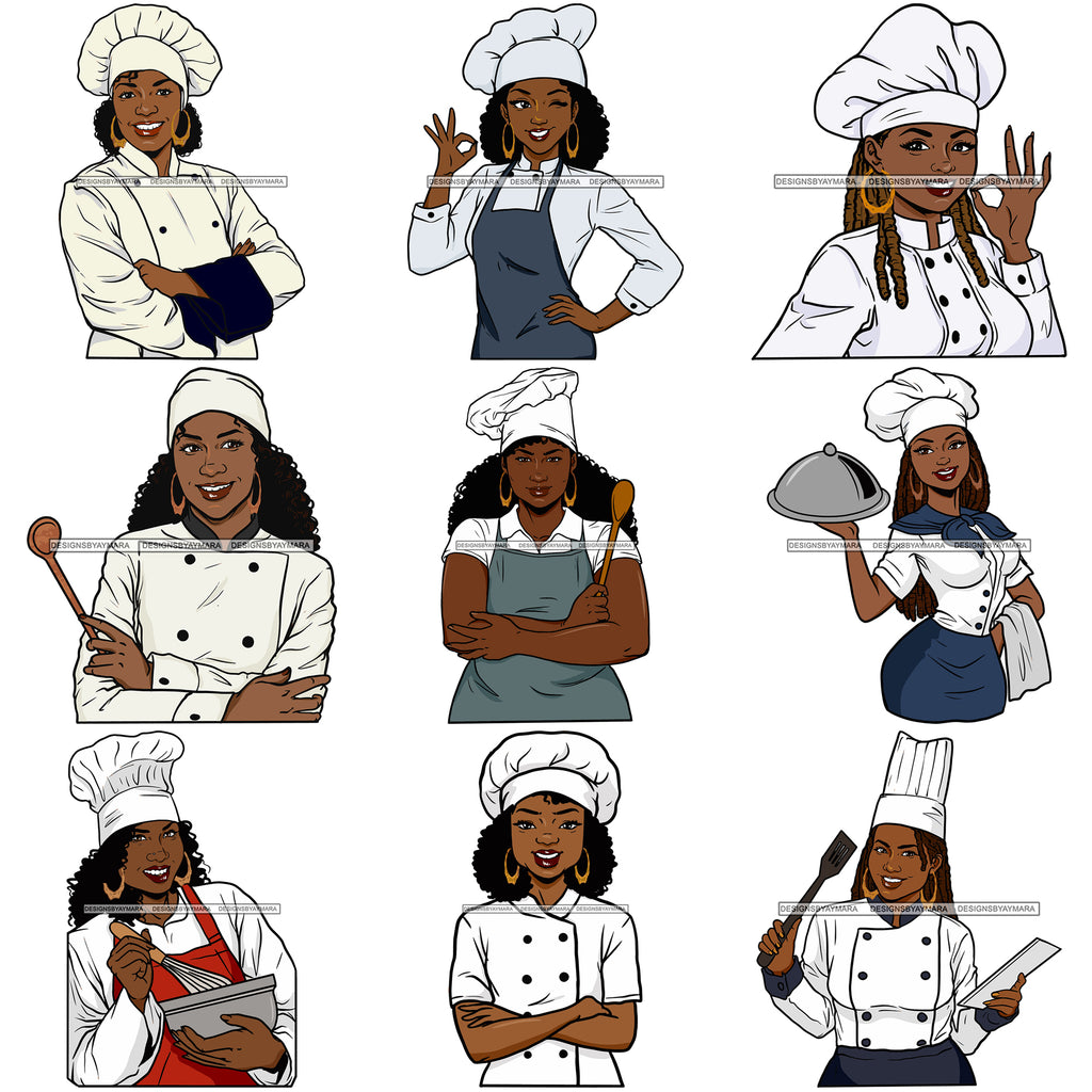 Download Bundle 9 Chef Afro Woman Culinary Cooking Food Kitchen Cook Profession Designsbyaymara