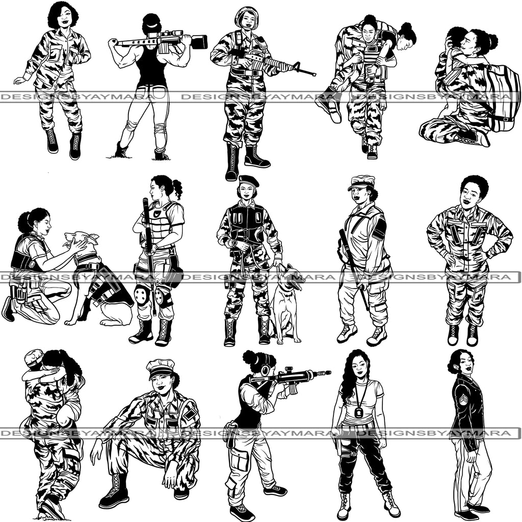 Bundle 15 Military Woman USA Proud Melanin SVG Cut Files ...