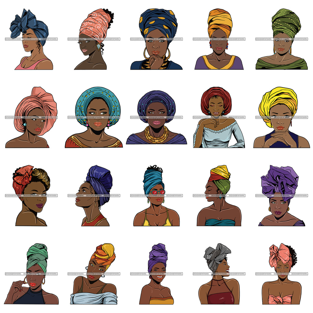 Download Bundle 20 Beautiful Woman Turban Head Wrap Hairstyle Svg Files For Cut Designsbyaymara