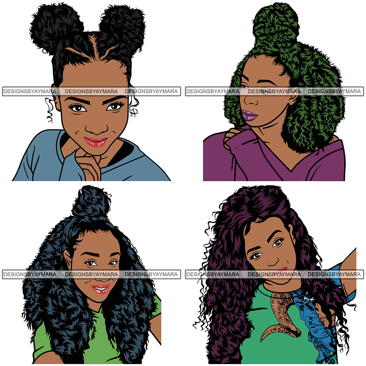 Download Bundle 4 Afro Woman Melanin Popping SVG Files For Cutting ...