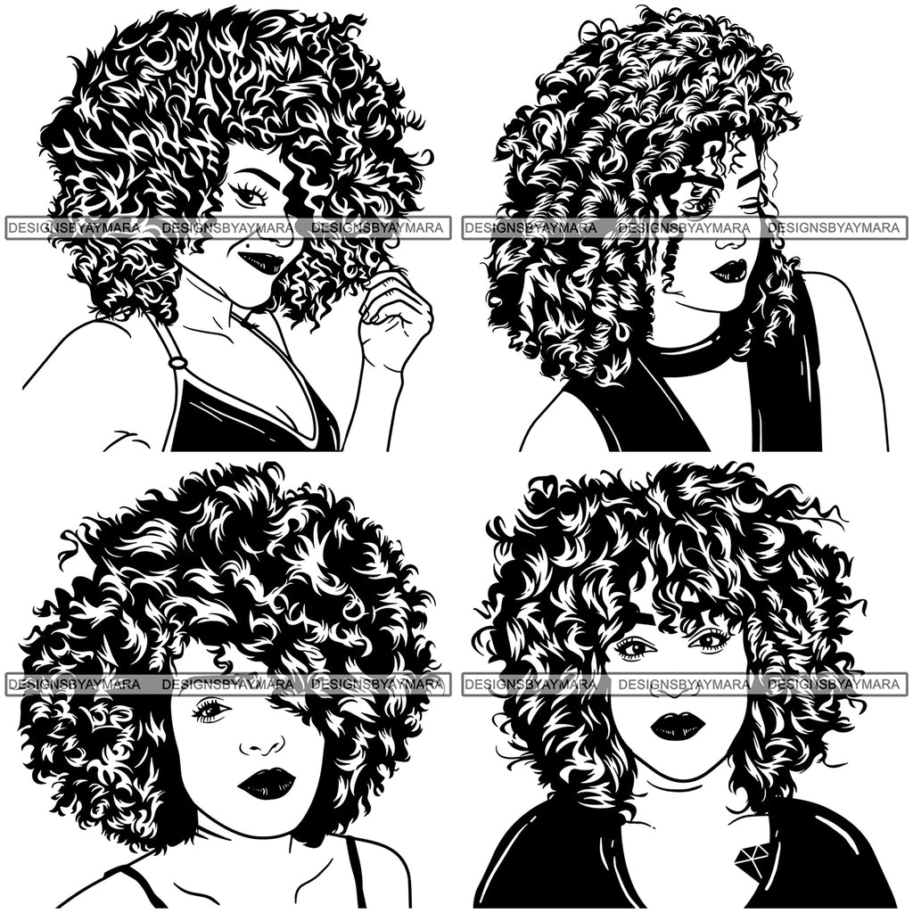 Free Bundle 4 Afro Woman Goddess Curly Hairstyle Svg Files For Cutting Designsbyaymara