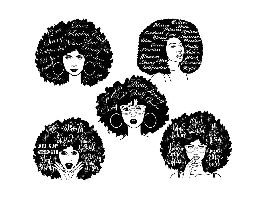 Download Bundle Afro Queen Woman SVG African American Ethnicity Afro Puffy Hair - DesignsByAymara