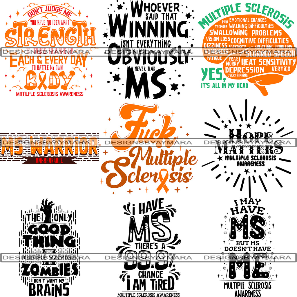 Bundle 10 Multiple Sclerosis Awareness SVG Quotes Cut Files For Silhou