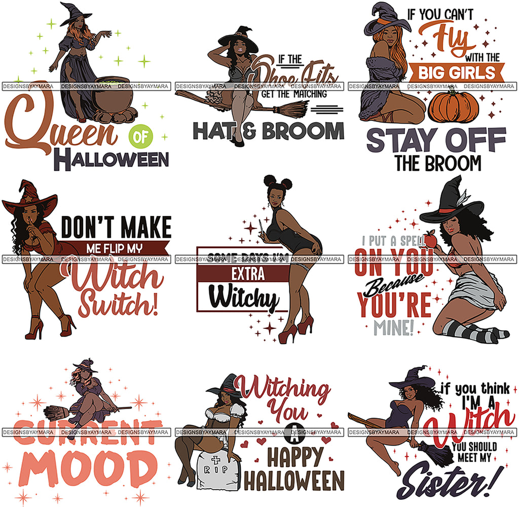 Download Bundle 9 Afro Sexy Witches Halloween Svg Cutting Files For Silhouette Designsbyaymara