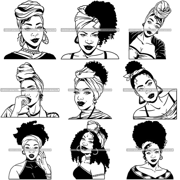 Download Bundle 9 Afro Woman SVG Turban Head Wrap Cutting Files For Silhouette - DesignsByAymara
