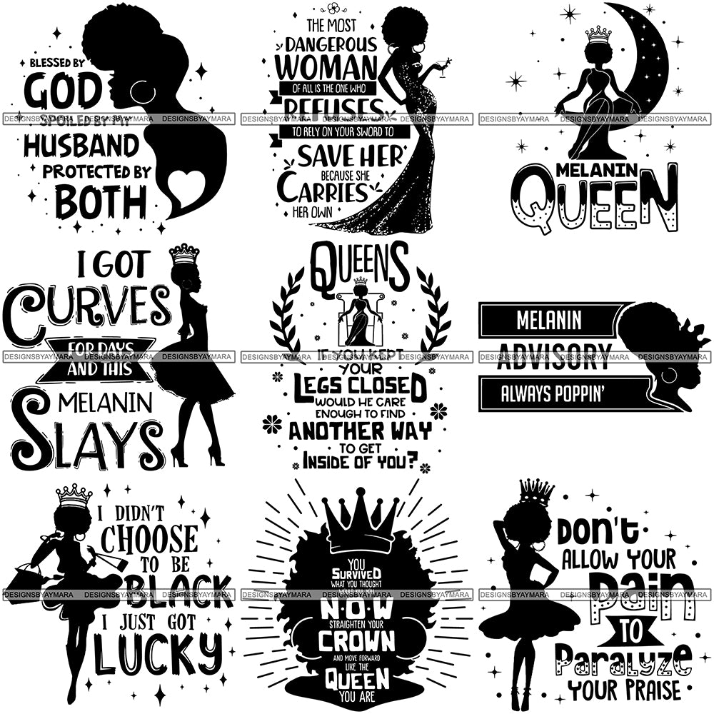 Bundle 9 Black Queen Nubian Melanin Quotes .SVG Files For ...