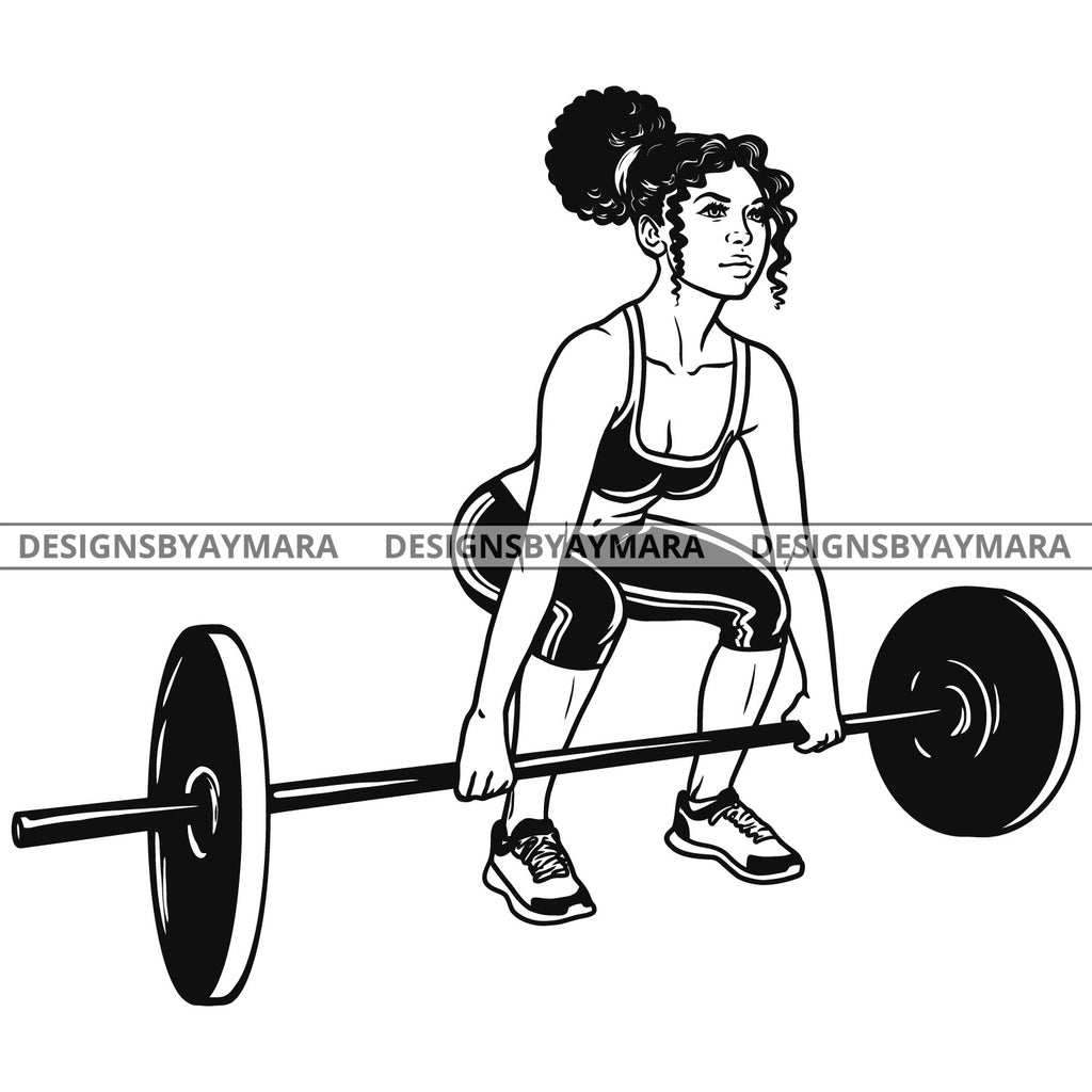 Download Afro Woman Fit Training Stretching Lifting Heavy Weights Curly Bun Hai Designsbyaymara