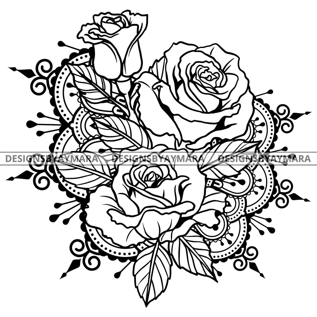 Download 3 Beautiful Mandala Garden Flower Roses B W Svg Jpg Png Vector Clipart Designsbyaymara