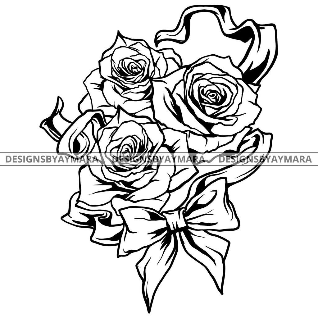 Download Beautiful Garden Roses Romantic Bouquet B W Svg Jpg Png Vector Clipart Designsbyaymara