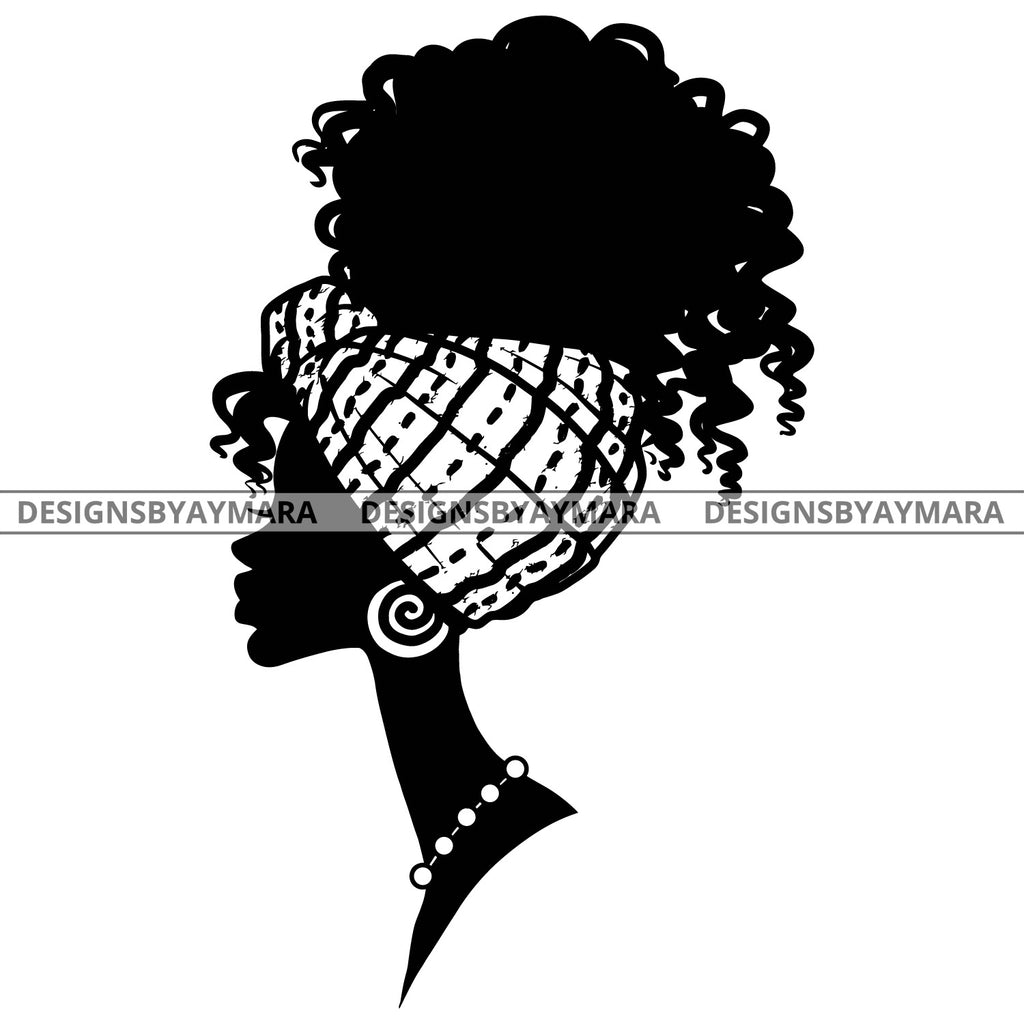 Afro Queen Woman Head Black Silhouette Hair Scarf Headband Earrings Ne ...