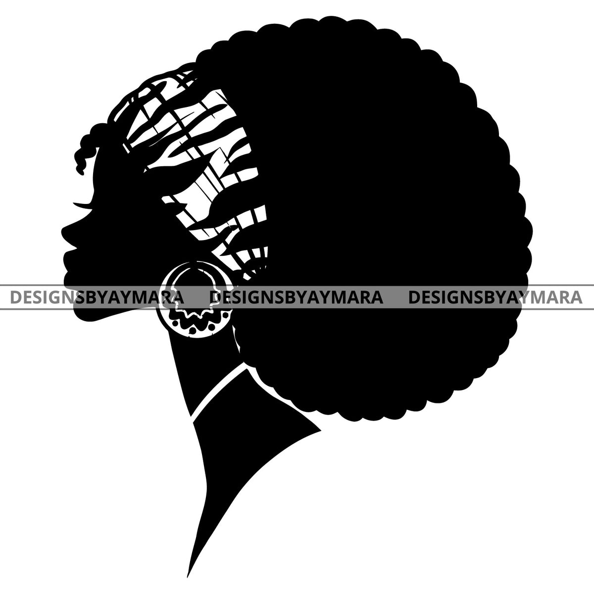 Afro Queen Woman Head Black Silhouette Hair Scarf Headband Puffy Afro ...