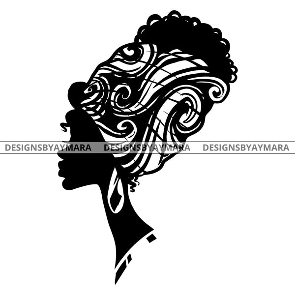Afro Queen Woman Head Black Silhouette Head Wrap Hoop Earrings Necklac ...