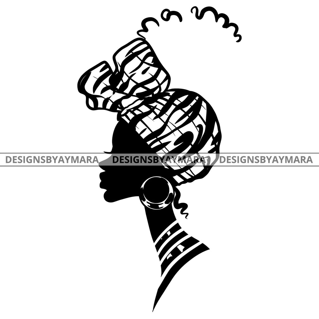 Download Afro Queen Woman Head Black Silhouette Head Wrap Hoop Earrings Choker Designsbyaymara