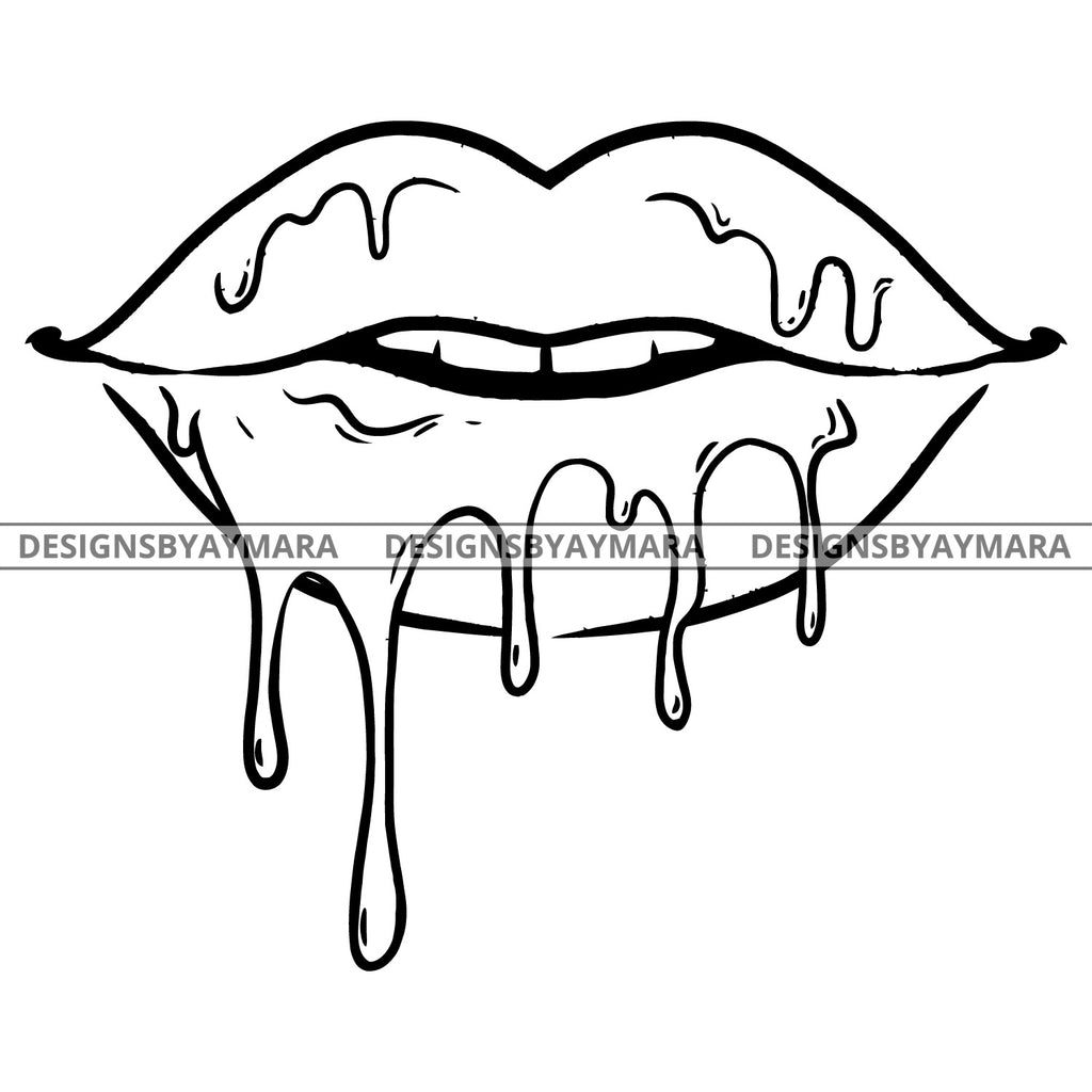 Download Sexy Dripping Lips Wet Cosmetics Chic Makeup Illustration B W Svg Jpg Designsbyaymara