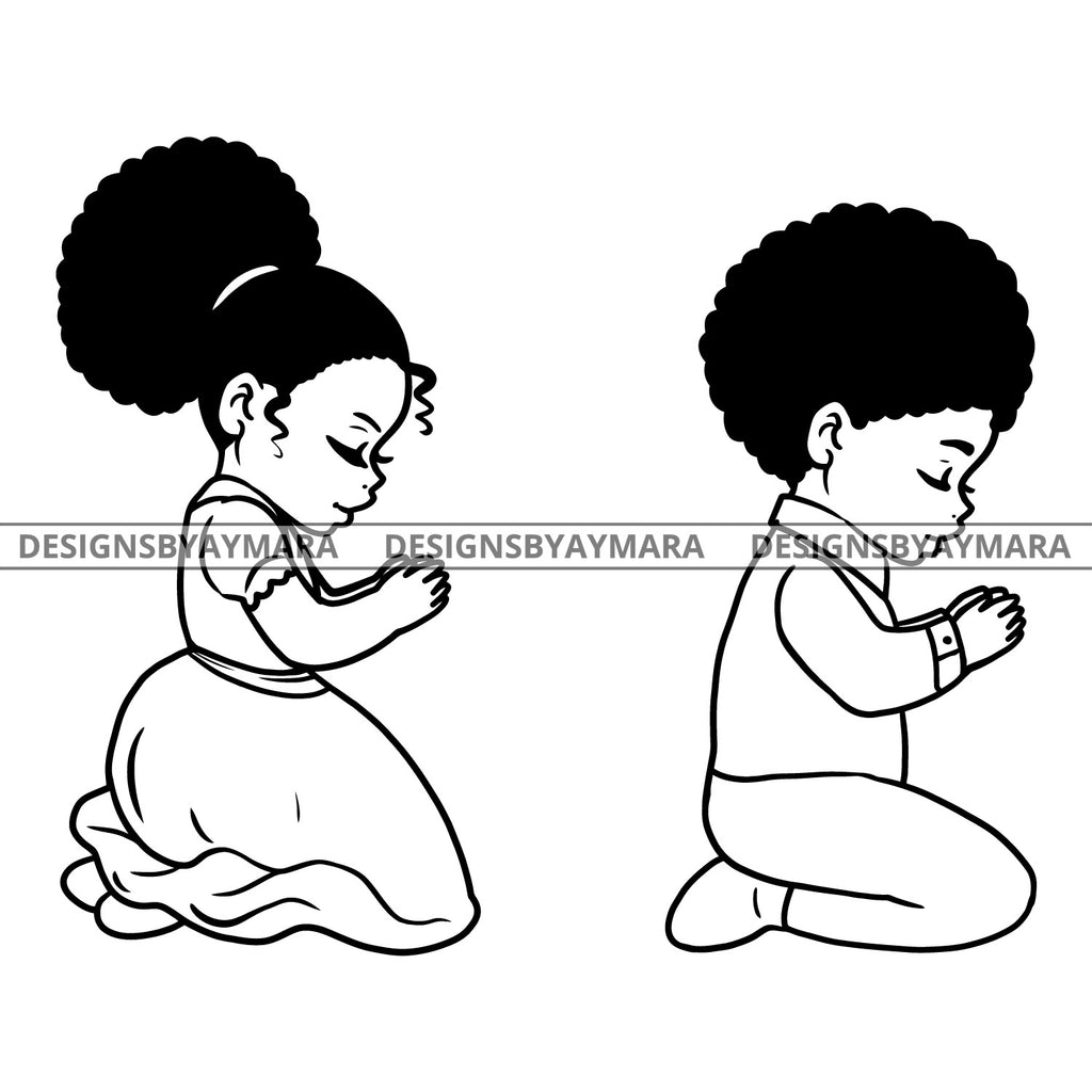 Download Precious Black Kids Boy Girl Hands Praying Blessed Holy Spirit B W Svg Designsbyaymara