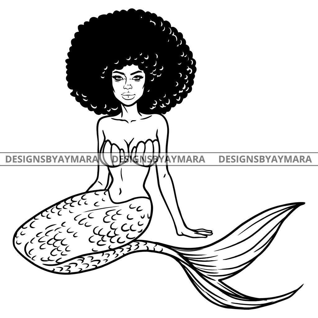 Afro Beauty Mermaid Woman Magical Water Fantasy World Puffy Afro Hair Designsbyaymara