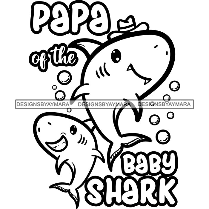 Cute Papa Baby Sharks Together Loving Family Happiness Fish Water Ocea ...