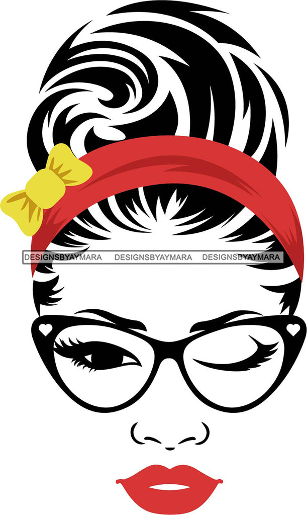 Download Woman Wearing Glasses Make Up Model Red Lips Long Eyelashes Wink Eye S Designsbyaymara