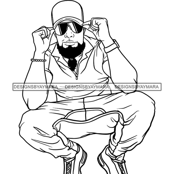 Afro Man Attractive Crouching Sunglasses Baseball Hat Joggers Fashion ...