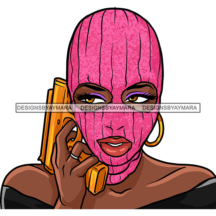 Gangsta Gangster Woman Money Stack Pink Ski Mask Badass Hand Gun Hustl ...
