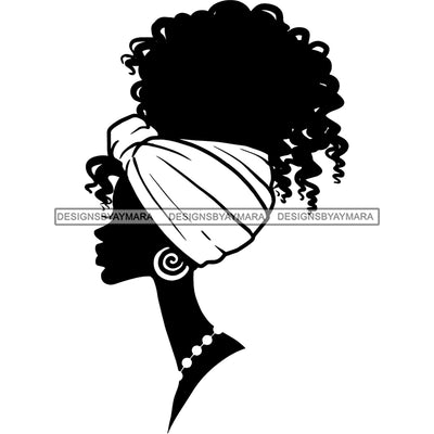 Afro Woman Black Silhouette Side View Nubian Ebony Headwrap B/W SVG JPG ...