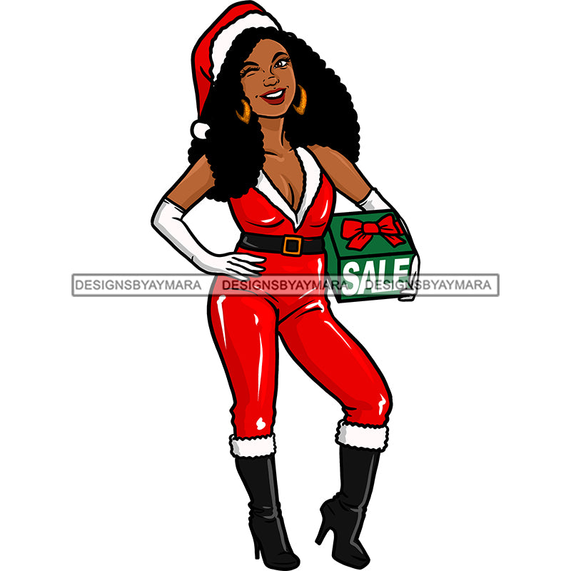 Diva Santa's Helper Black Woman With Gift Santa Claus JPG PNG Clipart ...