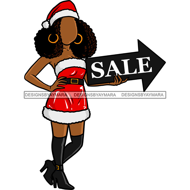 Diva Santa's Helper Black Woman With Sale Arrow Sign In Boots No Face ...