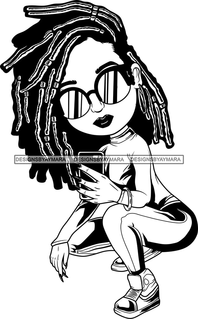 Download Afro Lili Black Girl Woman Selfie Glasses Earrings Big Eyes Squatting Designsbyaymara