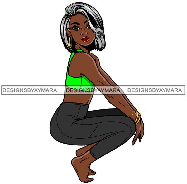 Lola Afro Sexy Sensual Squatting Position Fit Woman Urban Hipster Girl ...