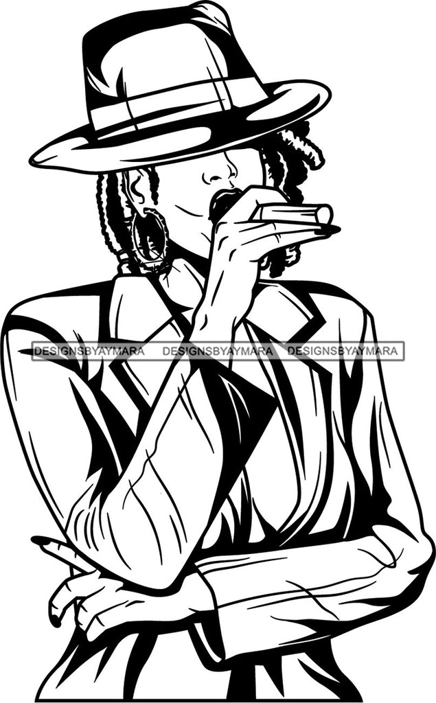 Download Black Goddess Lola Glamour Gangster Cigar Retro Hat Hoop Earrings Sexy Designsbyaymara