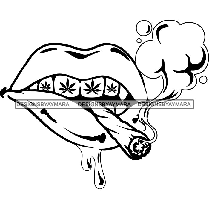 Sexy Lips Marijuana Leaves Tattoo Teeth Smoking Weed Marijuana Recreat ...