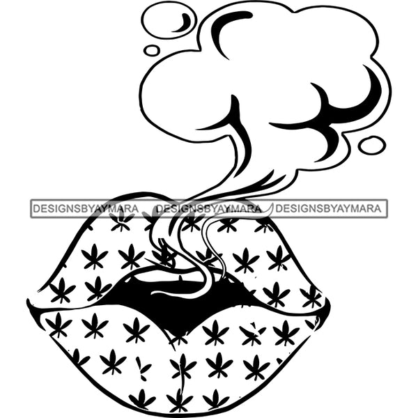 Sexy Lips Marijuana Leaves Tattoo Smoke Smoking Weed Recreational Drug ...