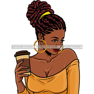 Black Queen Locs Sister Locs In Gold Holding Coffee JPG PNG Clipart ...