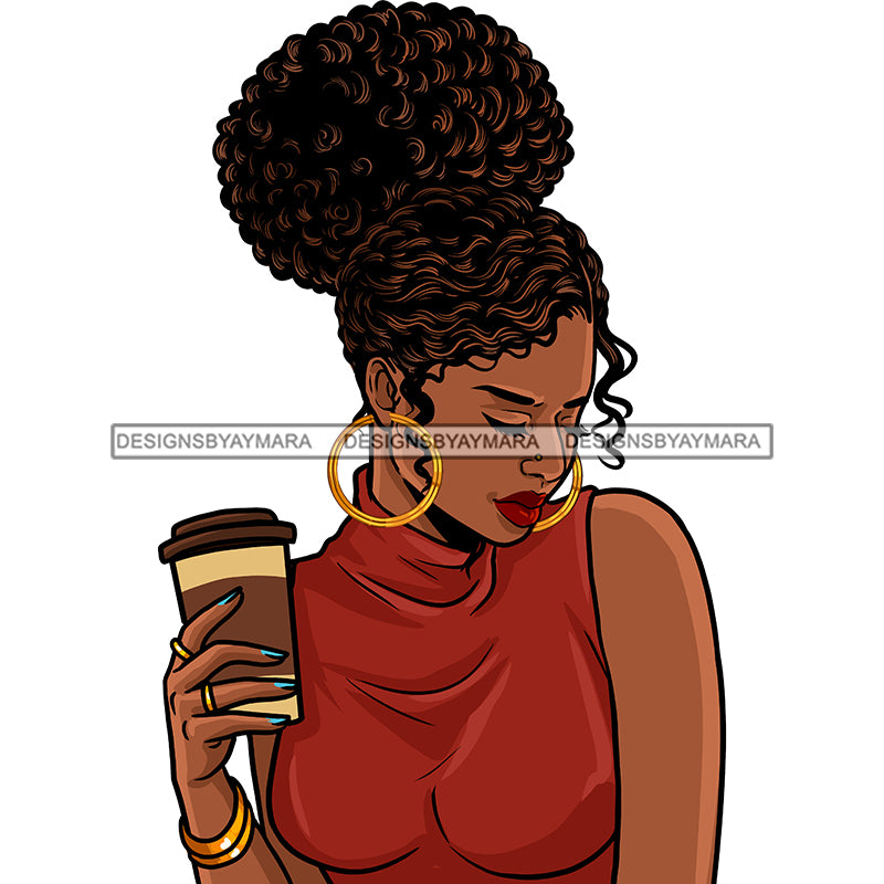 Black Diva Holding Coffee JPG PNG Clipart Cricut Silhouette Cut Cuttin ...