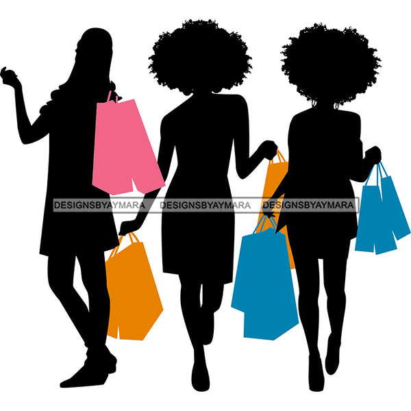 Silhouette 3 Black Women With Afros Shopping With Shopping Bags SVG JP ...