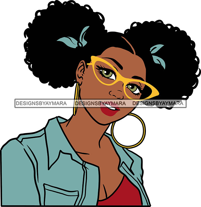 Afro Girl Babe Sexy Black Woman Glasses Bamboo Hoop Earrings Sexy Lips Designsbyaymara