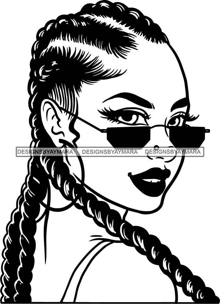 Afro Girl Babe Sexy Hoop Earrings Sunglasses Cornrow Braids Hair Style
