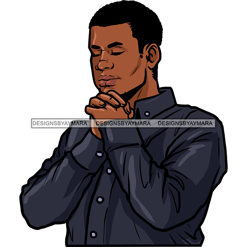Black Man In Black Shirt Praying Folded Hands JPG PNG Clipart Cricut S ...