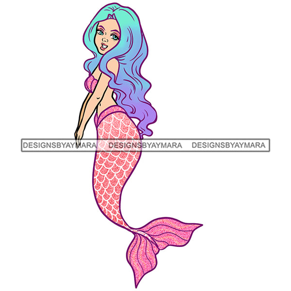 Mermaid Pink And Blue Long Hair JPG PNG Clipart Cricut Silhouette Cut ...