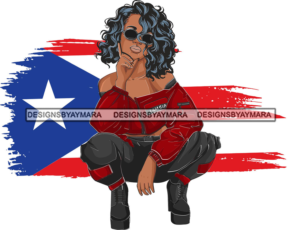 Afro Latina Sexy Girl Puerto Rico Flag Proud Boricua Sunglasses Wavy H Designsbyaymara