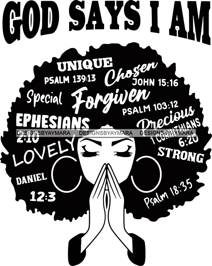 Download Afro Woman Praying God says I'm SVG Files For Silhouette Cricut And Mo - DesignsByAymara