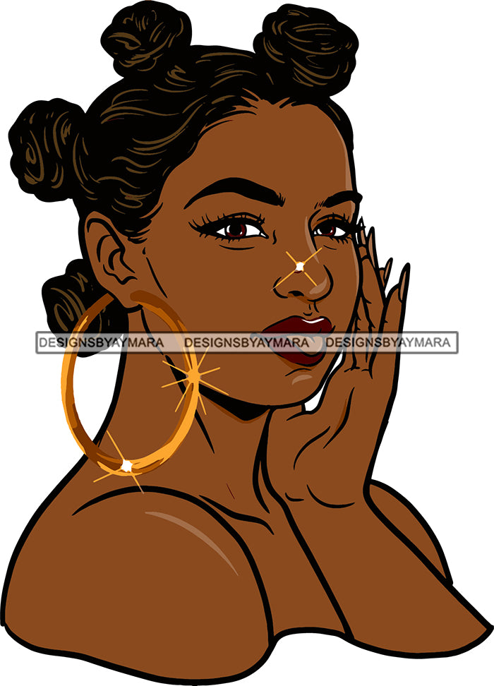 Afro Urban Street Hoop Earrings Sexy Lips Bantu Knots Hair Style Svg C