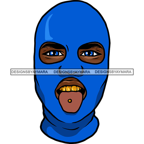 Black Man Wearing Ski Mask Tongue Piercing Gangster Gansta Money Lifes ...
