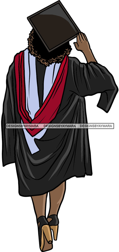 Download Afro Black Woman Wearing Graduation Gown Holding Cap Back View Afro Ha Designsbyaymara
