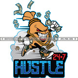 24.7 Hustle Quotes Color Vector Cartoon Angry Face Money Bag Design Element Cartoon Holding Money SVG JPG PNG Vector Clipart Cricut Cutting Files