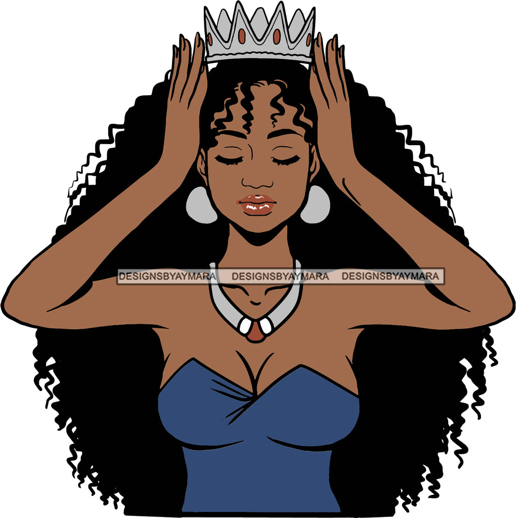 Download Black Queen Holding Her Silver Crown In Blue Gown Svg Jpg Png Vector C Designsbyaymara