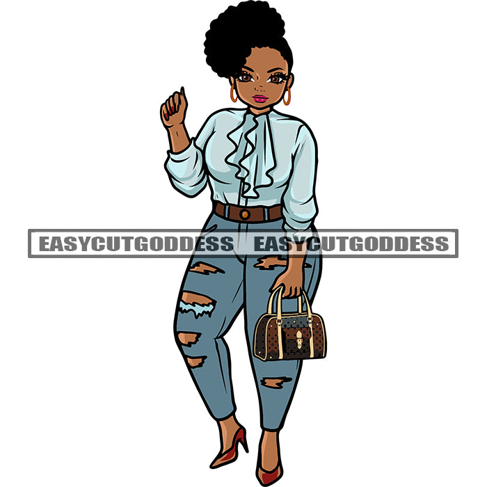 Gangster African American Woman Standing Hand Holding Small Bag Design –  DesignsByAymara